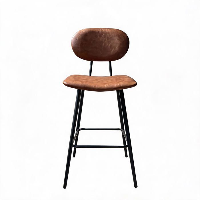 Tabouret de bar – Assise en similicuir marron – Structure en métal – Hauteur : 96 cm – Marron