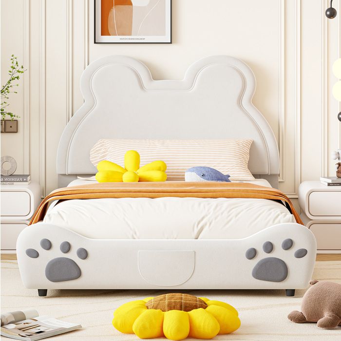 VUENOR Lit enfant 140 x 200 cm blanc – forme ours 12 lattes sans matelas