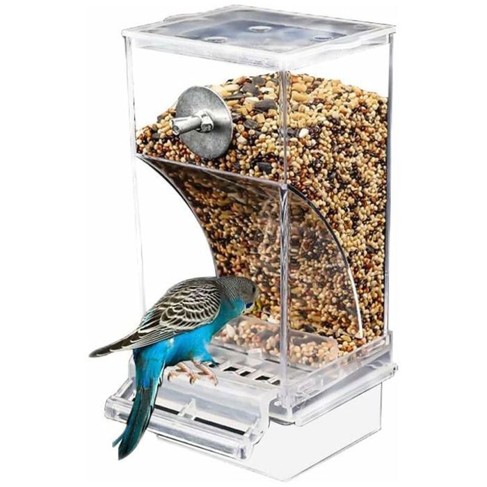 Mangeoire Automatique Oiseaux Anti Éclaboussures - Distributeur Nourriture Cage Perruche Canari Perroquet Anti Gaspillage Graine
