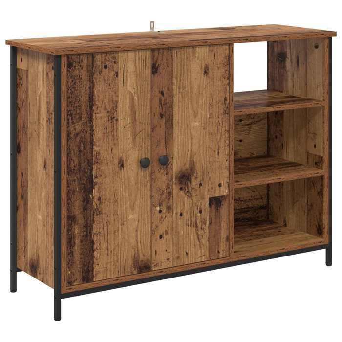 Buffet Bois Ancien 100 x 33 x 75 cm avec 5 étagères et 2 portes FR132022