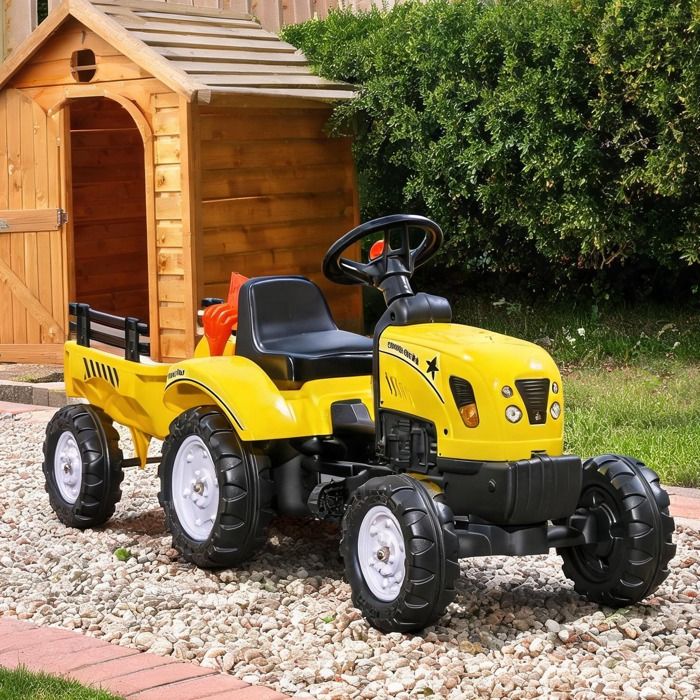 Tracteur à pédales enfant avec remorque pelle et râteau structure métal et - Giallo Metallo plastica 133 x 42 x 51 cm Ref