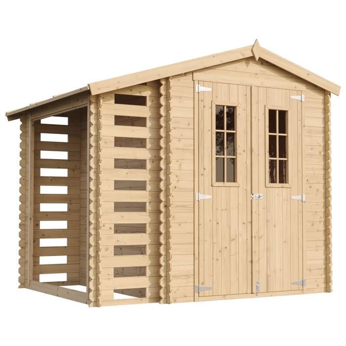 Abri de jardin en bois 353 m² + Bûcher 097 m² TIMBELA - 206x272 cm - Pin / épicéa - Ep. 19 mm - M386C