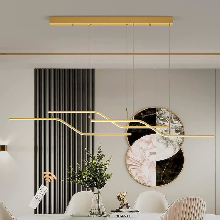 Suspension LED moderne Ganeed - Lustre à onde linéaire 3 lumières 45W - Intensité variable - Télécommande - Or