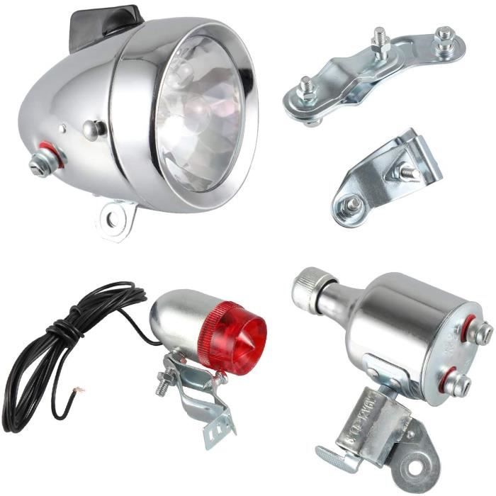 Kit éclairage Vélo : Phare Avant Pour Dynamo Moyeu + Feu Arrière Compact Lumineux