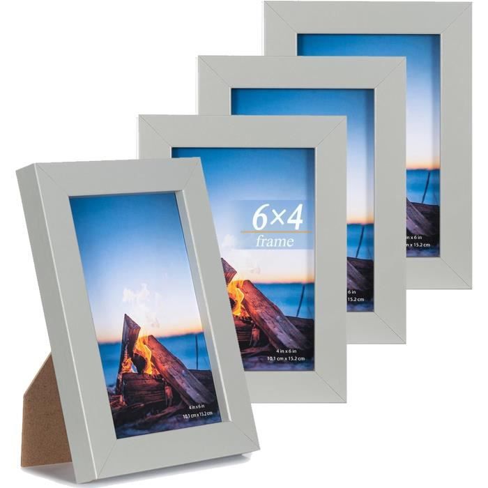 Lot de 4 cadres photo A4 en bois massif avec façade en plexiglas pour