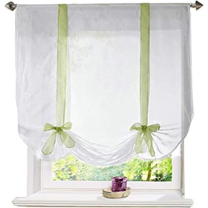 Store Romain Brodé Fleuri - 60x120 Cm - Tulle Polyester Semi-transparent - Blanc Cassé