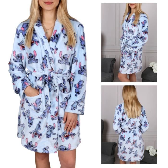 DISNEY Stitch peignoir bleu avec ceinture femmes doux XS Cdiscount Maison