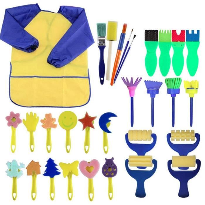 Kit De Peinture 42 Pièces – Éponges, Pinceaux, Tablier Imperméable – Découverte Créative – Dès 3 Ans