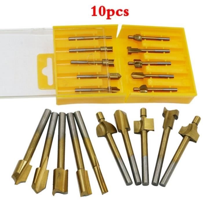 10pcs 1/8 HSS Titane Enduit Bois Fraises Bois Fraise Fraise Utilisé pour  Dremel - Cdiscount Bricolage