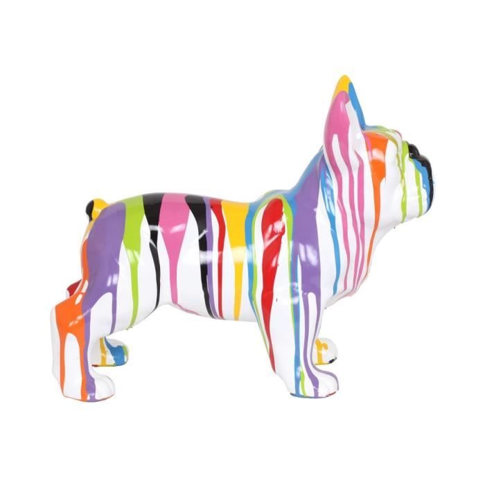 Statuette chien bouledogue multicolore en résine H32cm - MATEO