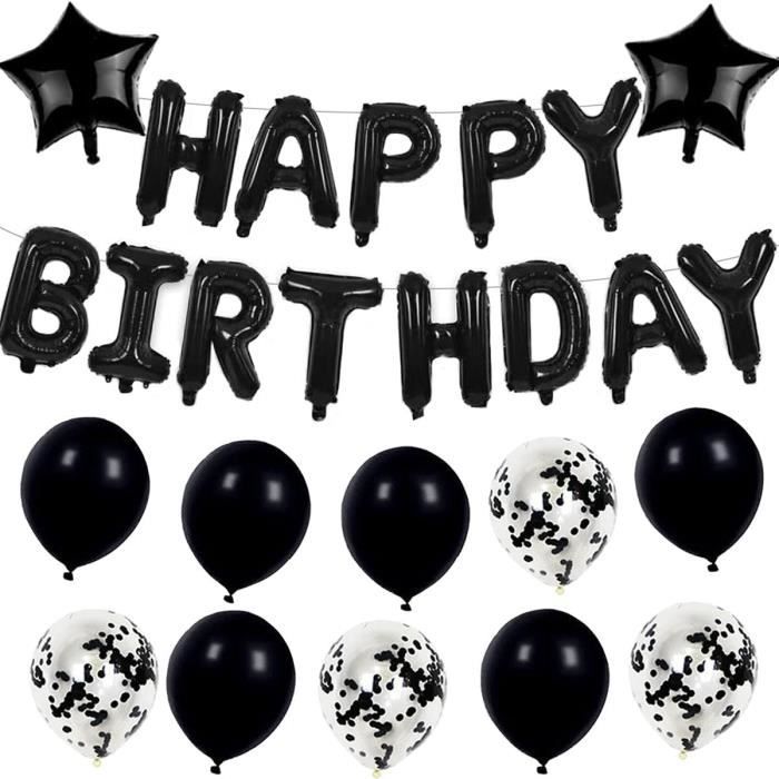 Banderole Joyeux Anniversaire Kit Décoration - Ballons Noir Or Confettis Guirlandes Pour Fête Homme Femme Enfant