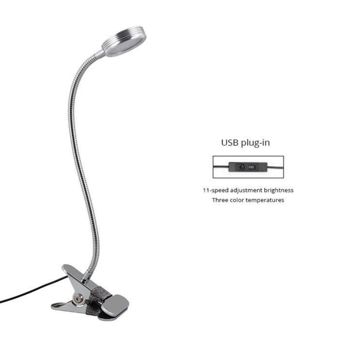 LED USB réglable lampe de lecture à pince Clamp Lamp de lit Table de bureau  3 niveaux de luminosité au choix, protection des My15296 - Cdiscount Maison