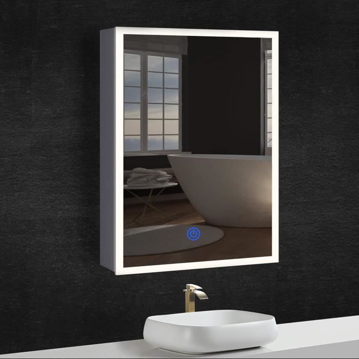 Armoire de Toilette avec LED éclairage 72x13.5x50cm Meuble Miroir Salle