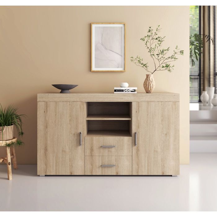 Design Ameublement - Buffet Bahut ROQUE - 2 portes 2 tiroirs - Sonoma - 140x80x40cm