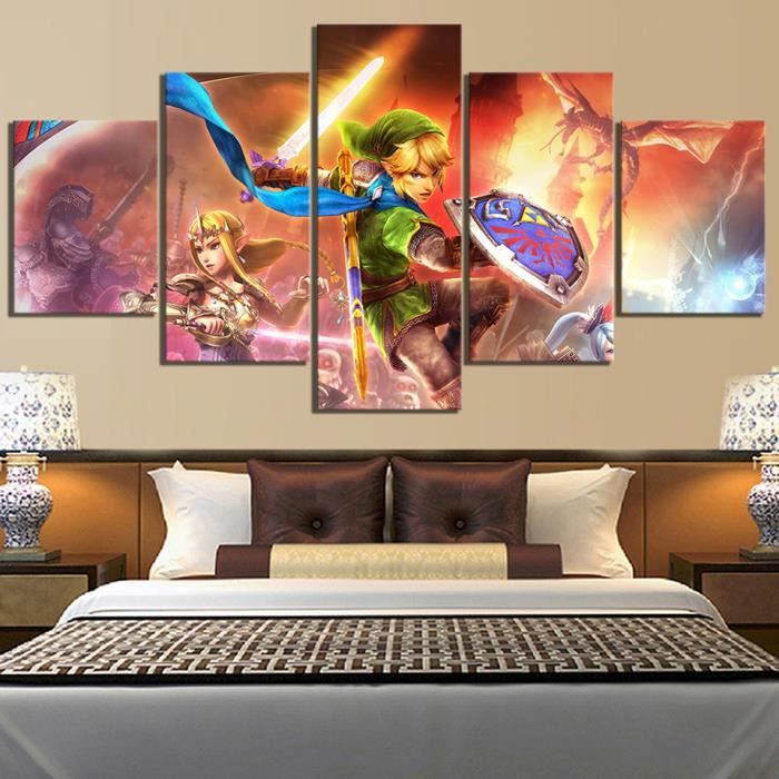 impressions murales art photos 5 pieces legende de zelda affiche hyrule guerriers jeu modulaire decor a la maison toile 27646 achat vente affiche poster cdiscount