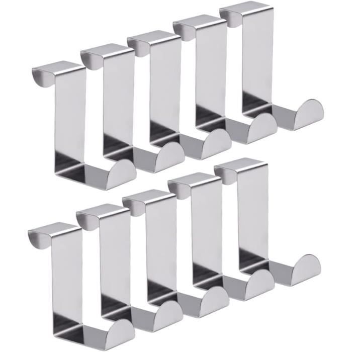Crochets de Porte en Acier Inoxydable - Patère - Lot de 10 - Argent