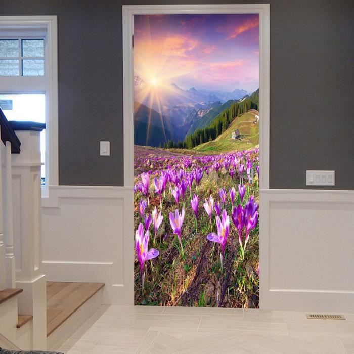 Porte Interne Piante E Fiori Dipinti 80 X 200 Cm Adesivi Per Porte Impermeabile 3D Trompe L'Oeil Adesivi Autoadesivi Per Cucina, Soggiorno, Camer