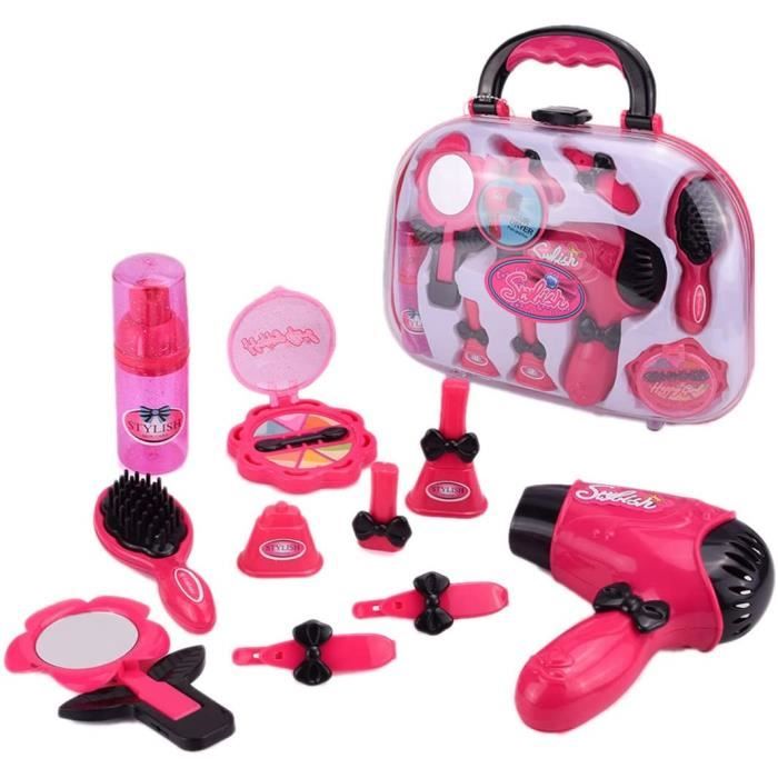 K9CK Jouet Coiffure Enfants Princesse Coffret Mallette de Coiffure Maquillage Sèche-Cheveux électrique Kit pour Fille 2 Ans
