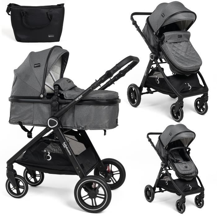 Bebelissimo - Poussette transformable - combinée - convertible - 2 en 1 -poids 0-22kg - Nicea - gris