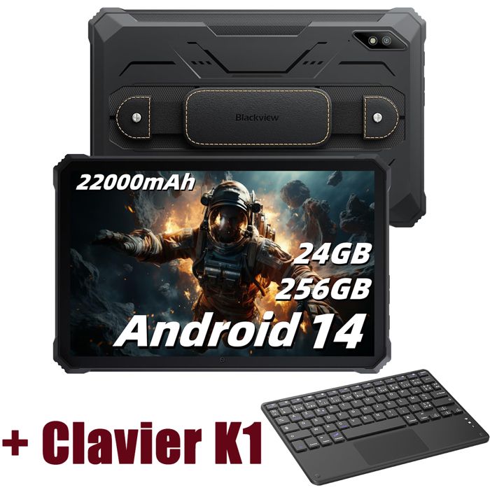 Blackview Active 8 Pro Tablette Incassable 10.36 2.4K FHD+ 16Go+256Go 22000mAh(33W) G99 48MP+16MP Android 13 Noir Avec Clavier K1