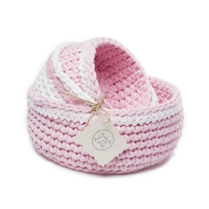 Callyna Lot De 3 Paniers Corbeilles Rangement Chambre Bebe Boites Crochet Fait Main Blanc Rose Cdiscount Puericulture Eveil Bebe