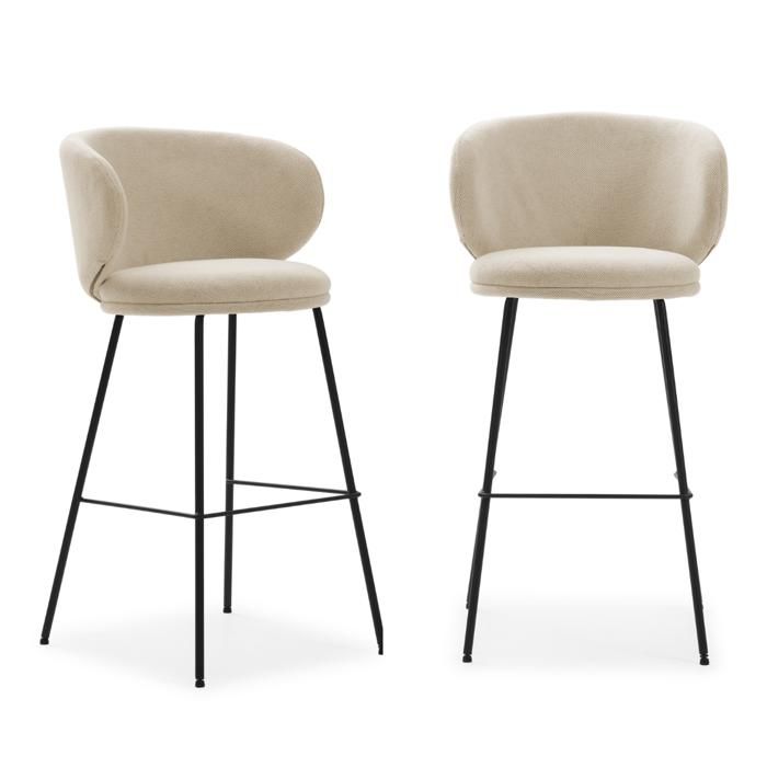 CALICOSY - Lot de 2 tabourets en tissu avec pieds en métal noir H65 cm - RUSH - Beige CALICOSY - Lot de 2 tabourets en tissu avec pieds en métal noir H65 cm - RUSH - Beige