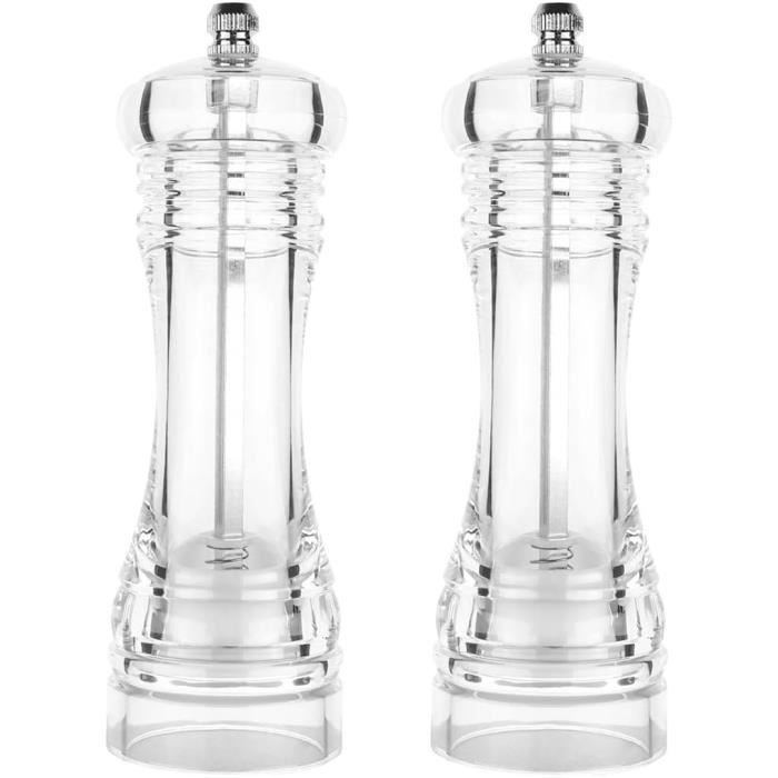 Lot De 2 Moulins à Poivre Et Sel En Bois - 17 Cm - Mécanisme Céramique Réglable - Avec Soucoupe