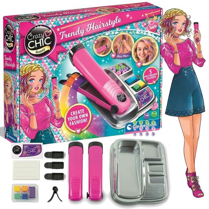 Kit de création - Clementoni - Crazy Chic - Mèches colorées - Inclus craie - Pour enfants à partir de 6 ans