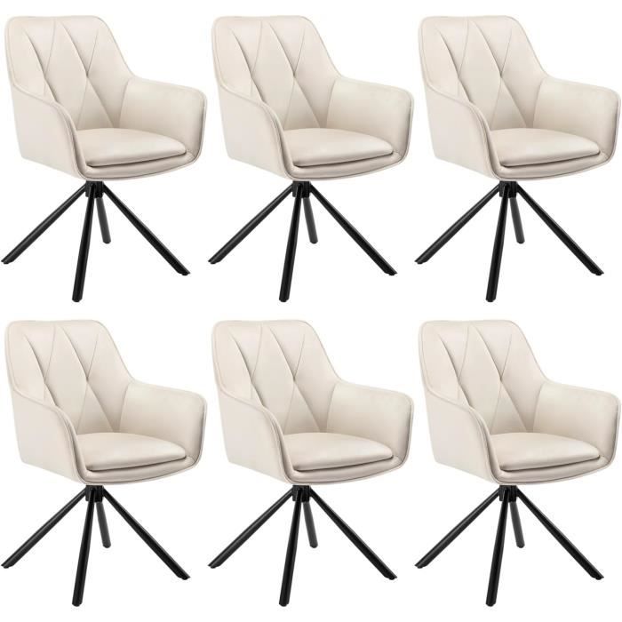 Lot de 6 Chaises de Salle à Manger Pivotante Chaise de Cuisine Scandinave Fauteuil Ergonomique en Velours Beige E0AG0101-6