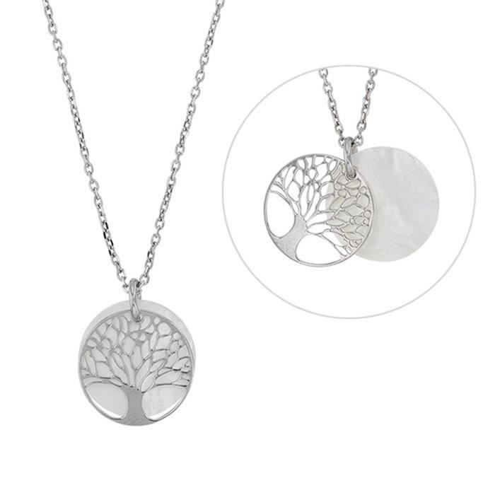 Collier Argenté Arbre De Vie Avec Strass - Chaîne 28 Cm, Bijou Neuf Avec étiquettes