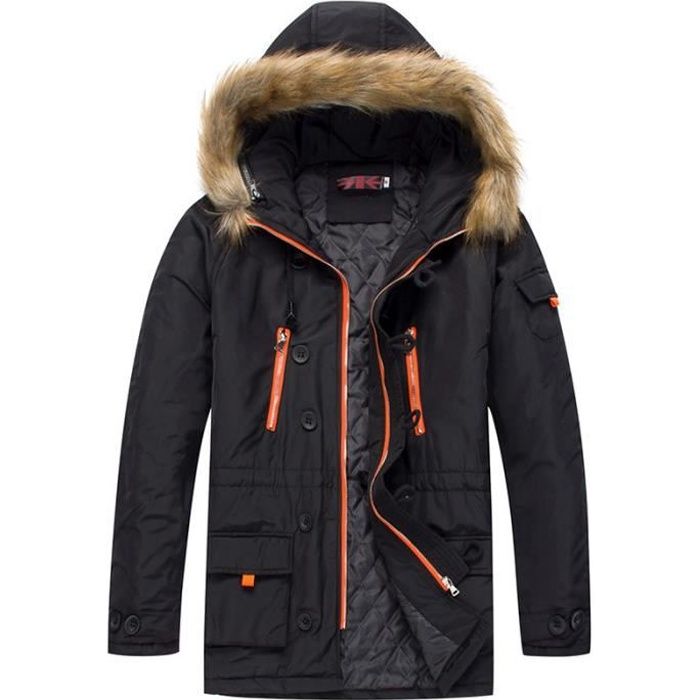 Parka homme de Marque A capuche parka coreen Col de fourrure parka moyen long L hiver Grande manteau homme Vetement Noir Noir Cdiscount Pret a Porter
