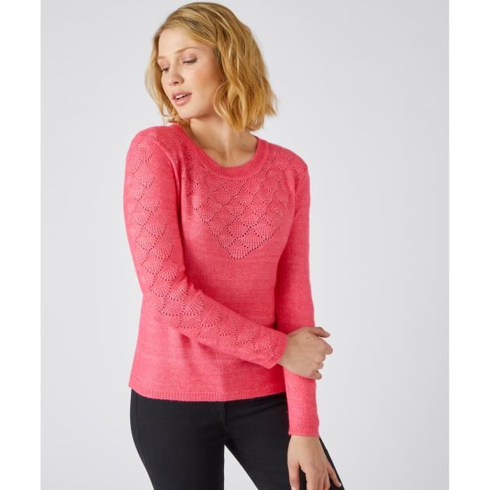 Pull ajoure Damart Rouge Chine Col arrondi Femme