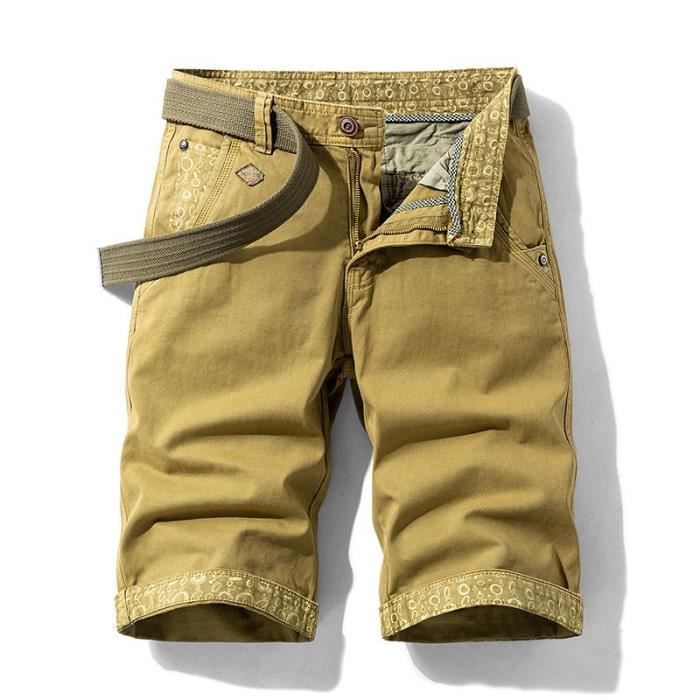 Short Cargo Homme Coupe Ample - Coton Confort, 6 Poches, Ceinture élastique - Idéal Travail, Rando, Quotidien