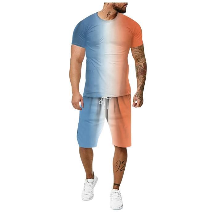 Ensemble Jogging Homme 2 Pièces été - T-shirt Manches Courtes + Short, Décontracté, Pour Sport Et Loisirs
