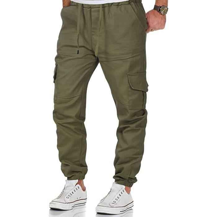 Pantalon Cargo Homme Baggy - Coton Stretch, Ceinture Élastique, Poches Multiples, Décontracté Sport