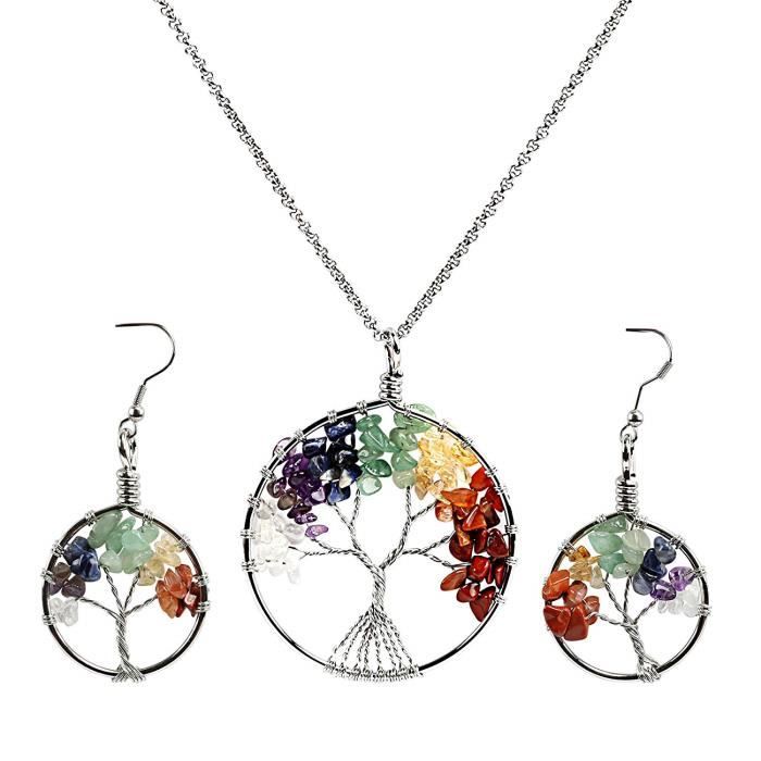 mode Ca U7 Collier pendent en pierres precieuses Ensemble de boucles d/'oreilles