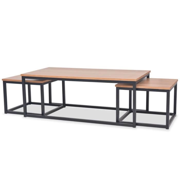3 Pcs Table Basse Table De Salon 1pc Grand 2pcs Petit Bois De