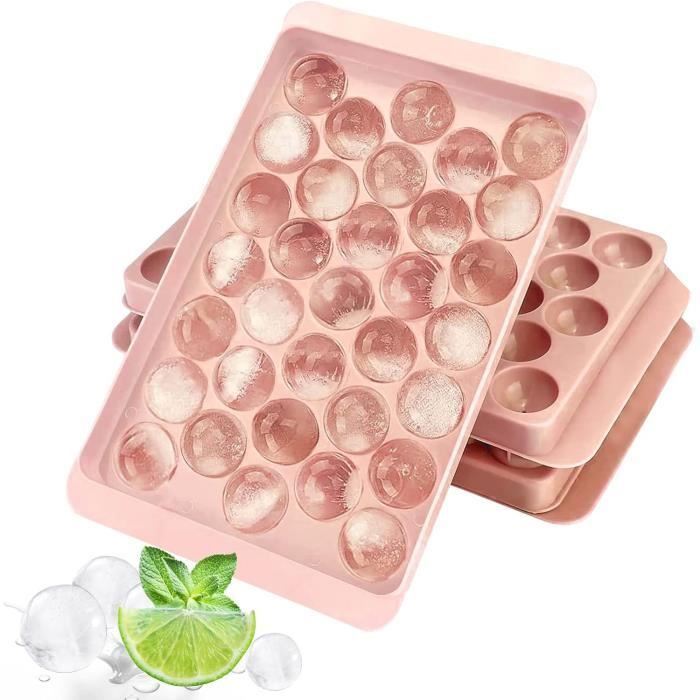 Sans BPA Facile Démoulage Mini Bacs à Glaçons Ronds Avec Couvercle - 66 Petits Glaçons Pour Cocktails Et Boissons Moule Glaçons Silicone Couvercle