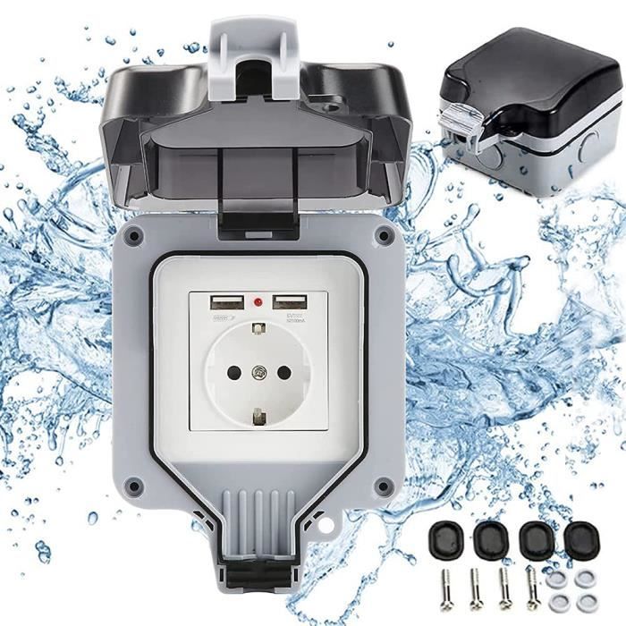Prise Extérieure étanche IP66 - 250V 16A - Pour Jardin, Garage, Buanderie (couvercle Rabattable)