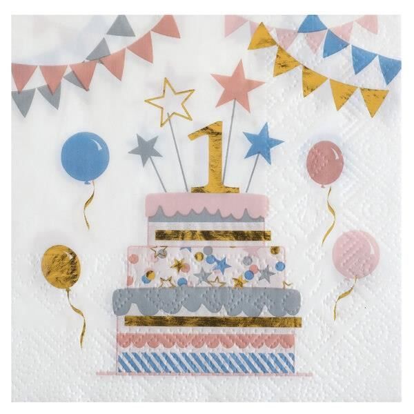 Serviette Cocktail Anniversaire Enfant 1 An Multicolore X R 6696 Matiere Papier Cdiscount Maison