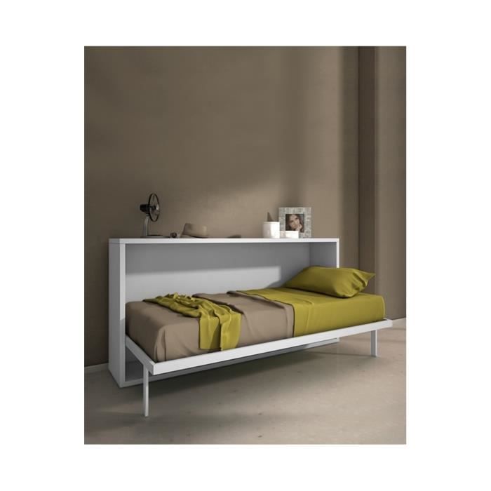 Armoire Lit Pont Escamotable 90x200 Chene Blanc Horizontale