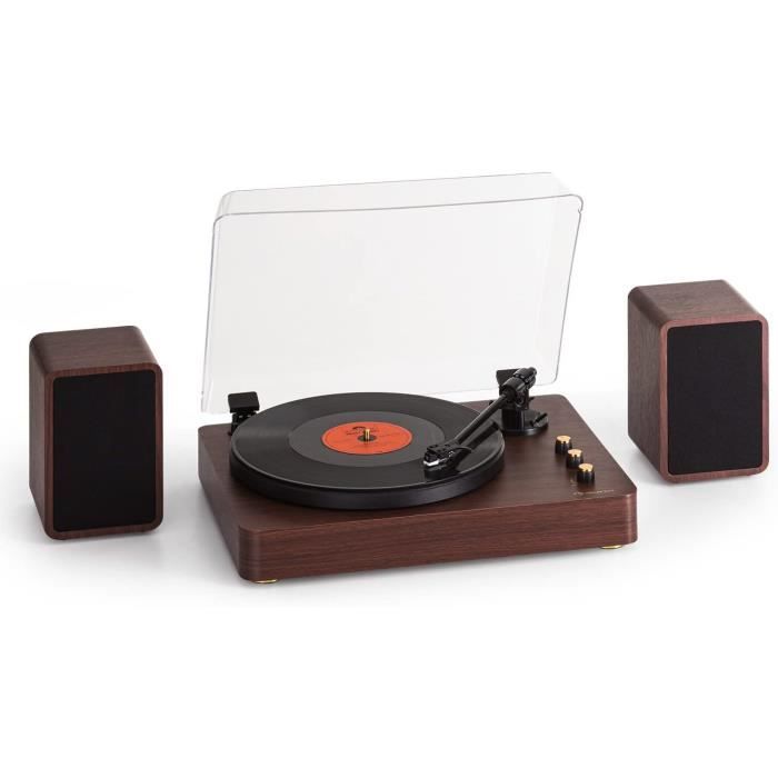 Platine Vinyle Auna Bluetooth - Lecteur CD/Cassette/Radio - Design Rétro - Haut-parleurs Intégrés