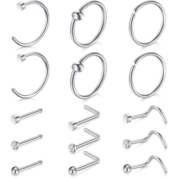 Anneaux de Piercing Nez Acier Chirurgical Goujons de Nez Forme de L