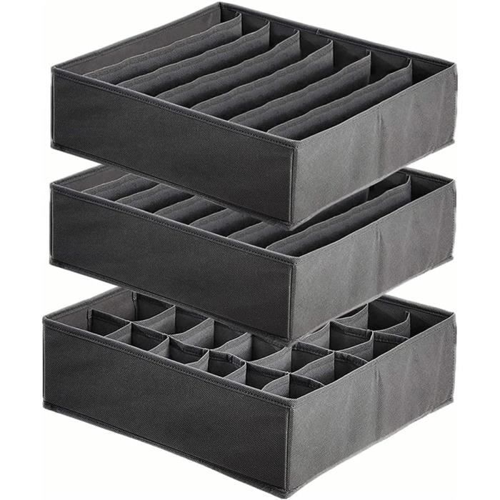 AARAINBOW Lot De 2 Organiseurs De Rangement Pliables Pour Sous-vêtements Et Chaussettes Avec Couvercles – Séparateur De Tiroir De Placard à 30 Compartiments – Boîte De Rangement En Lin Et Coton Pour