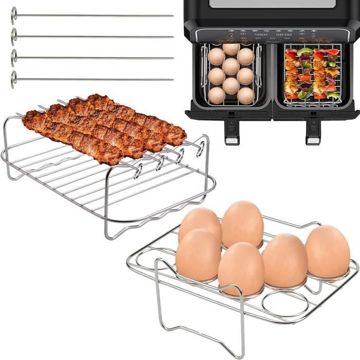 Grilles Empilables Pour Friteuse à Air - 3 Niveaux Acier Inox 304 - Compatible Ninja Dual, Cosori