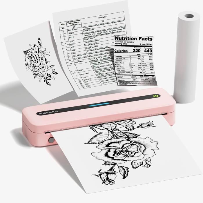 Mini imprimante Thermique Portable sans Fil Bluetooth avec 3 Rouleaux  d'autocollants et 3 Rouleaux de Papier Thermique,Compatible avec  Android/iOS,Imprimante de Poche pour Mémo,DIY,Photo,etc.Rose : :  Informatique