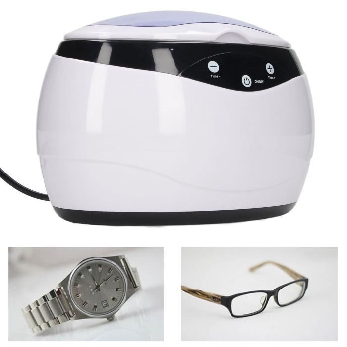 ② Nettoyeur à ultrasons, nettoyage lunettes et bijoux blanc