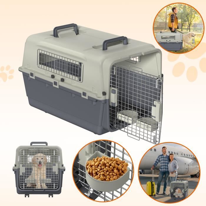 Meilleurs prix pour Boîte de transport pour chien - YRHOME - Pour voyages en avion - Gris foncé + gris clair - Grande taille