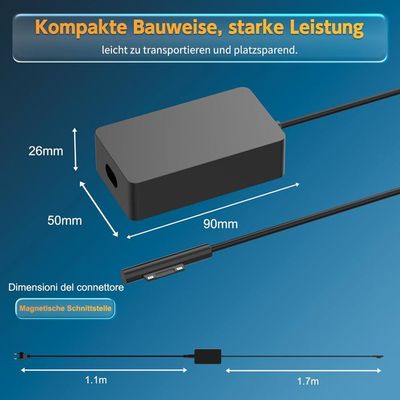 Chargeur 65W Pour Microsoft Surface - Alimentation 15V/4A Avec Port USB, Compatible Pro, Book, Laptop, Go (câble Long Magnétique)