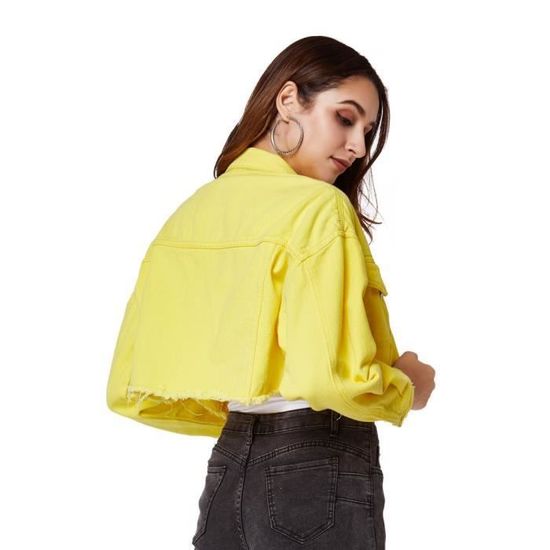Veste Courte en Jean Femme Manches Longues Coupe Decontractee Sans Stretch Jaune Jaune Cdiscount Pret a Porter